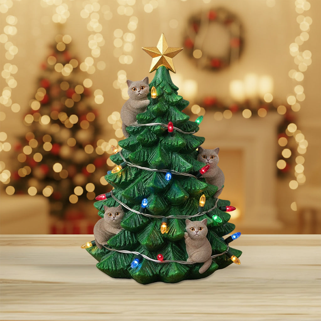 Funny Naughty Cat Small Christmas Tree Miniature - Personalized Cat Custom Shaped Acrylic Plaque