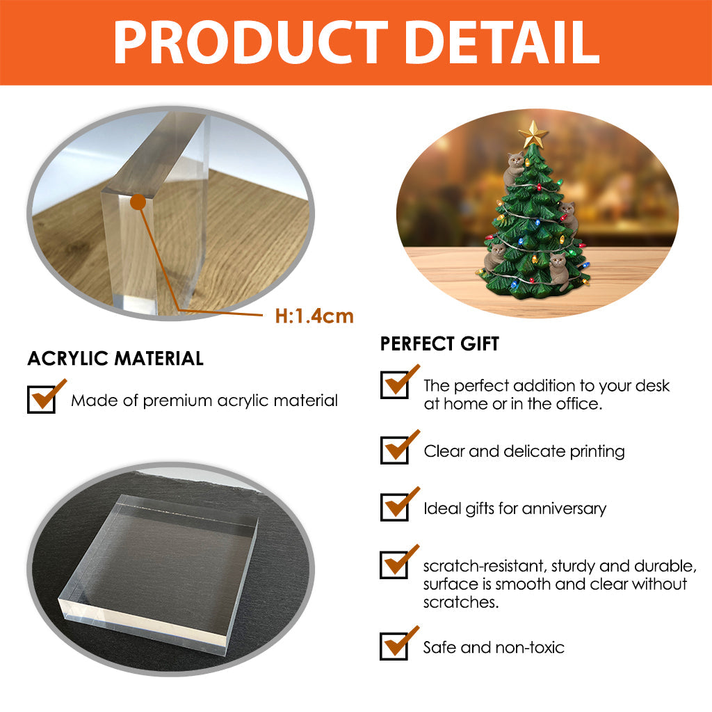 Funny Naughty Cat Small Christmas Tree Miniature - Personalized Cat Custom Shaped Acrylic Plaque