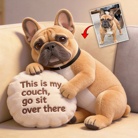 « Voici mon canapé » - Coussin personnalisé en fausse fourrure pour chien