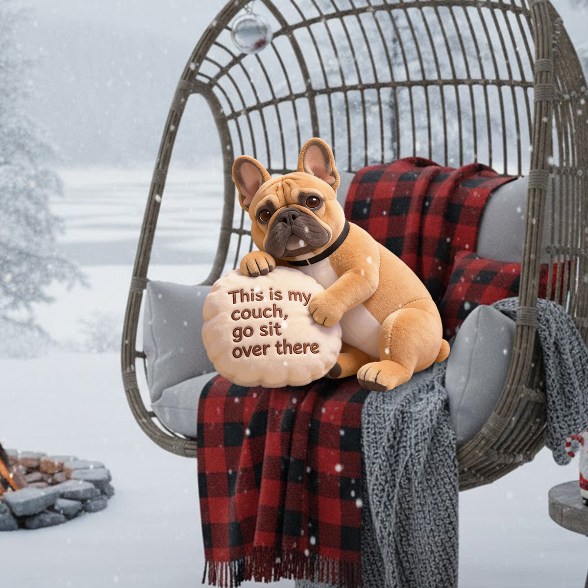 « Voici mon canapé » - Coussin personnalisé en fausse fourrure pour chien