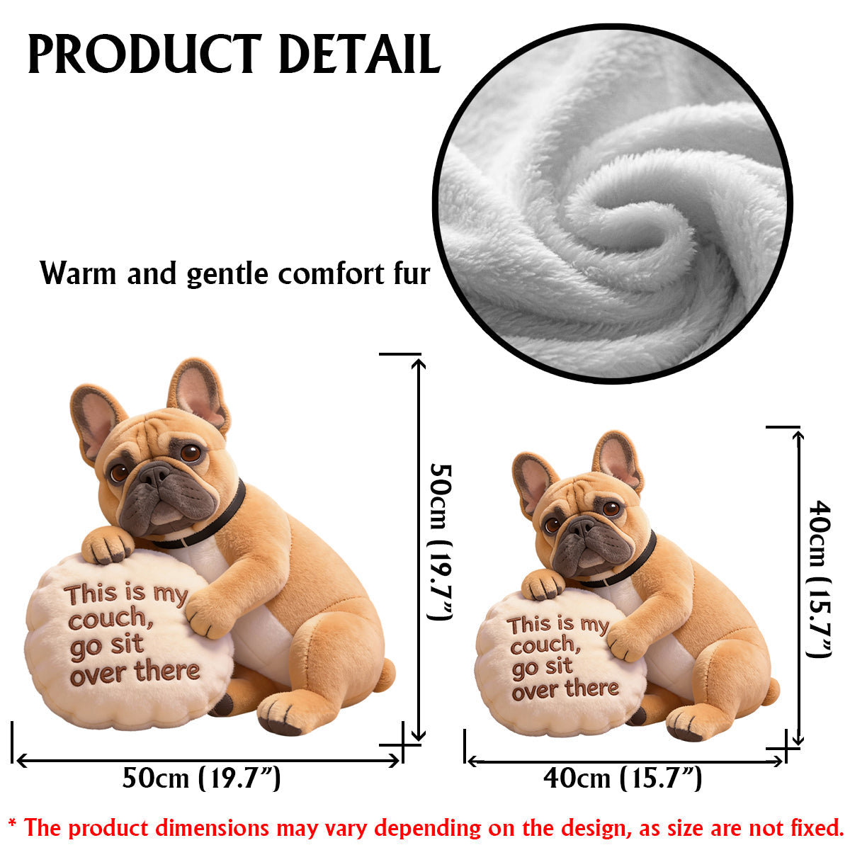 « Voici mon canapé » - Coussin personnalisé en fausse fourrure pour chien