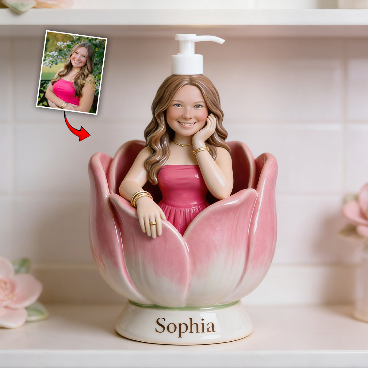 Custom Any Photo Favorite Flower - Personalized Flower Lover Soap Dispenser