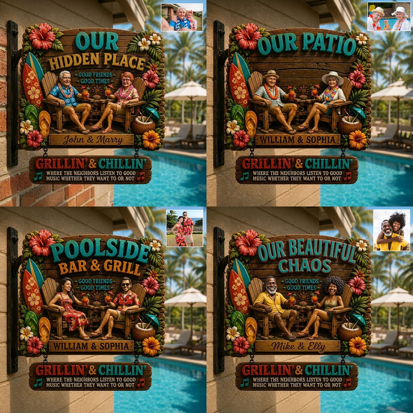 Bienvenue dans notre piscine, panneau de piscine - Panneau mural en bois personnalisé
