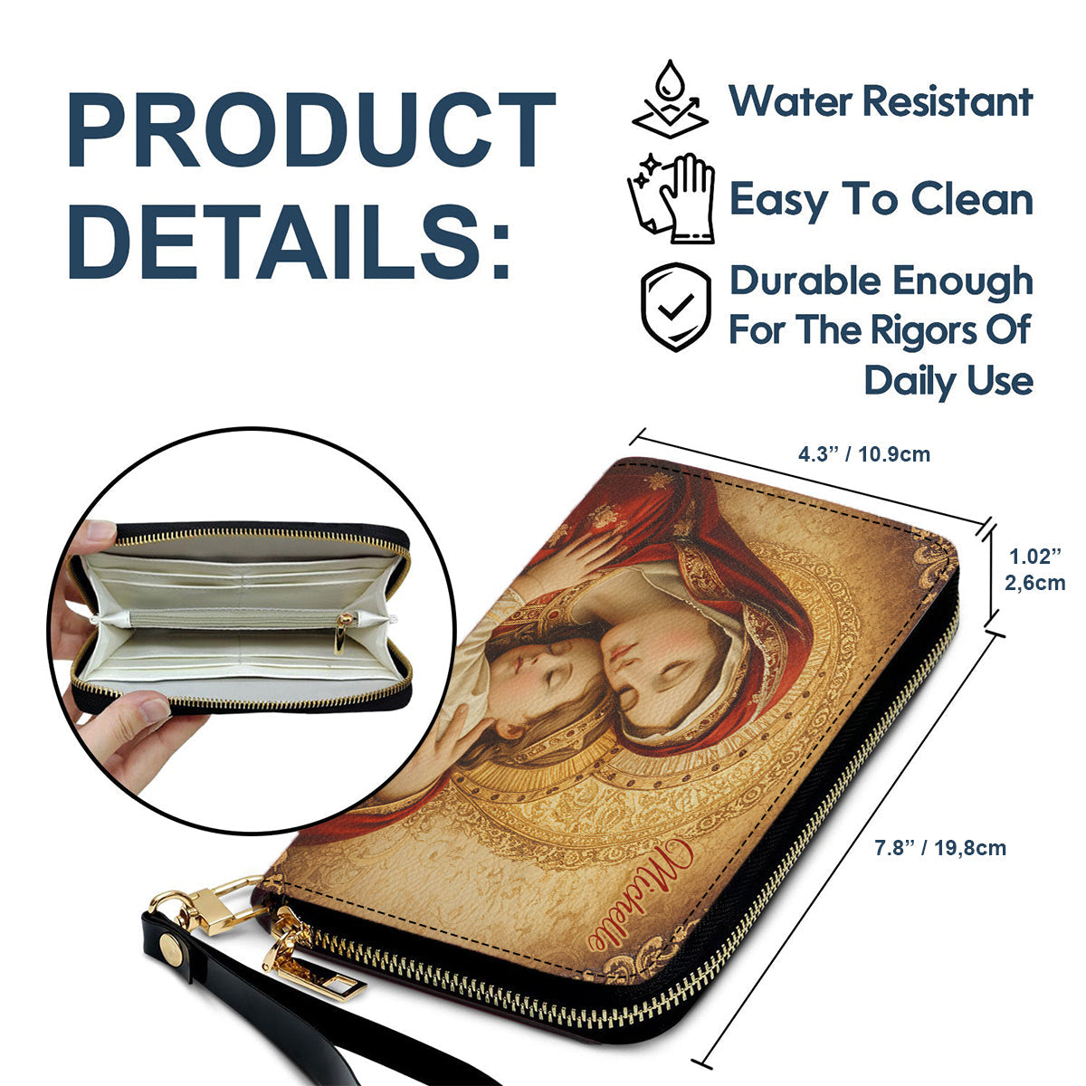 Sac à main et portefeuille long en cuir personnalisés, style chrétien, Vierge Marie Mère