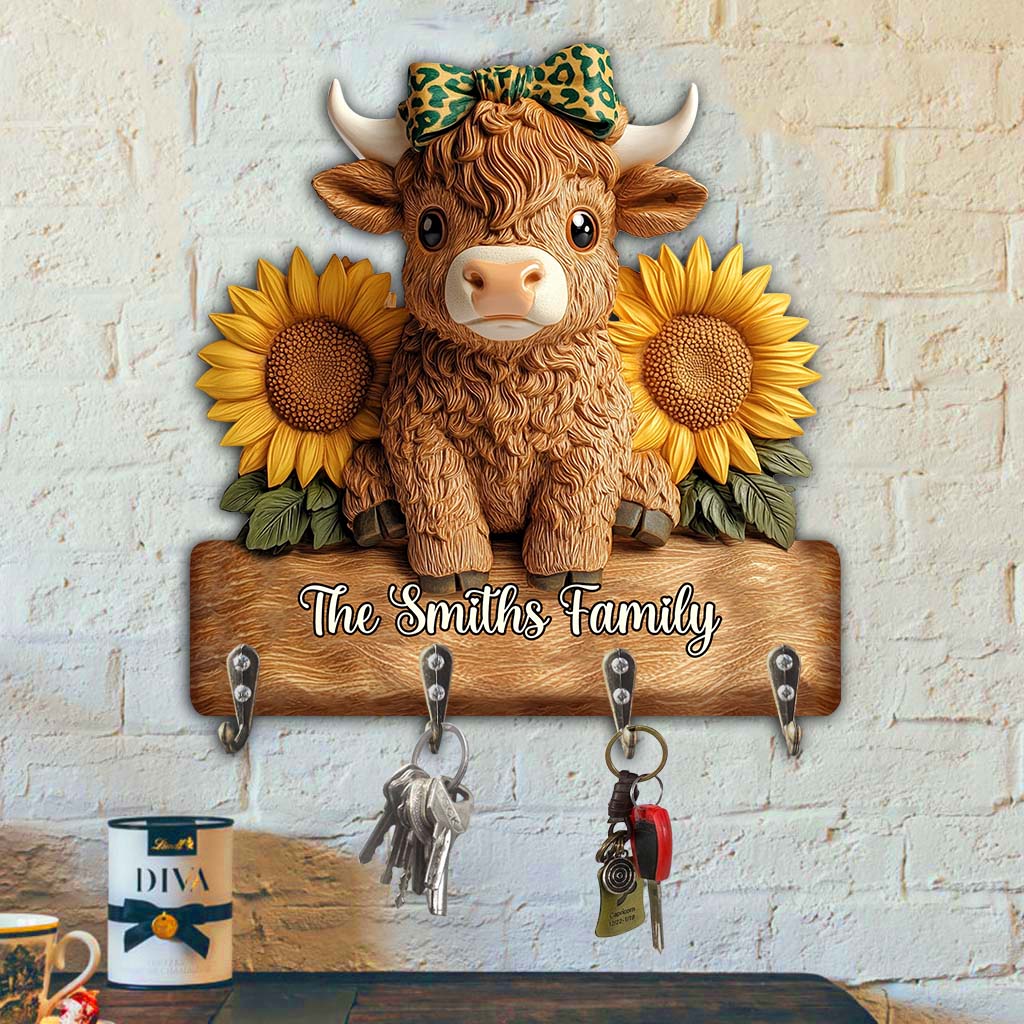 J'adore les vaches des Highlands ! Porte-clés personnalisé en forme de vache des Highlands