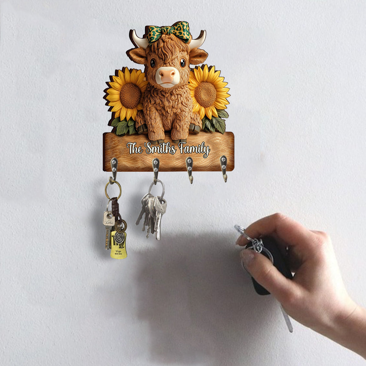 J'adore les vaches des Highlands ! Porte-clés personnalisé en forme de vache des Highlands