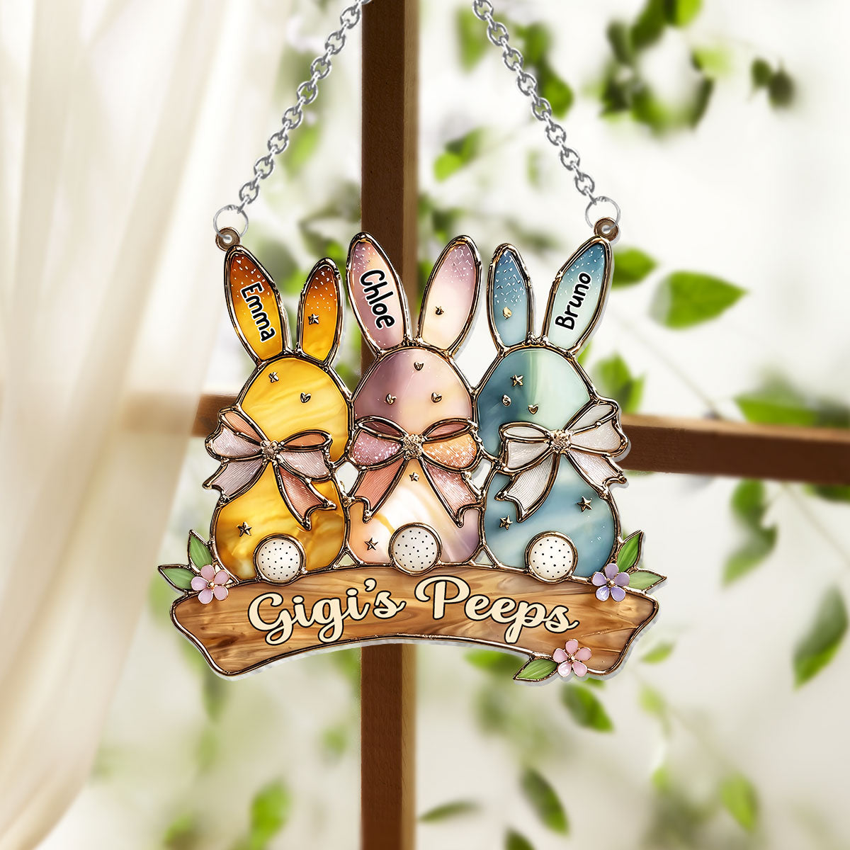 Grandma's Peeps Best Easter Gift - Personalized Grandma Window Hanging Suncatcher Ornament