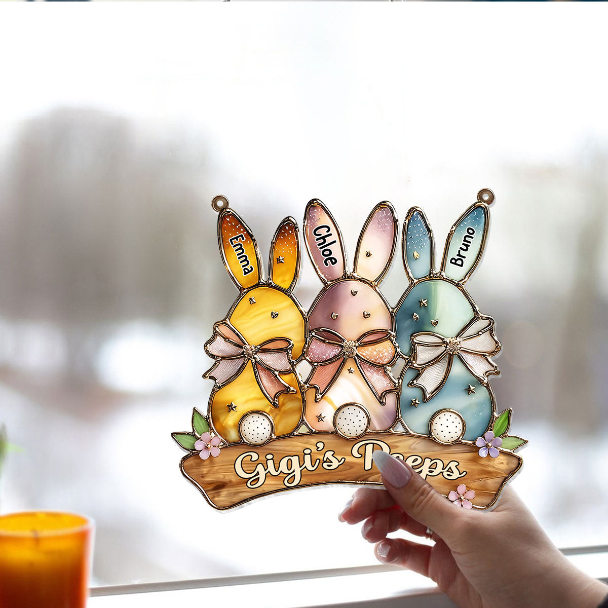 Grandma's Peeps Best Easter Gift - Personalized Grandma Window Hanging Suncatcher Ornament