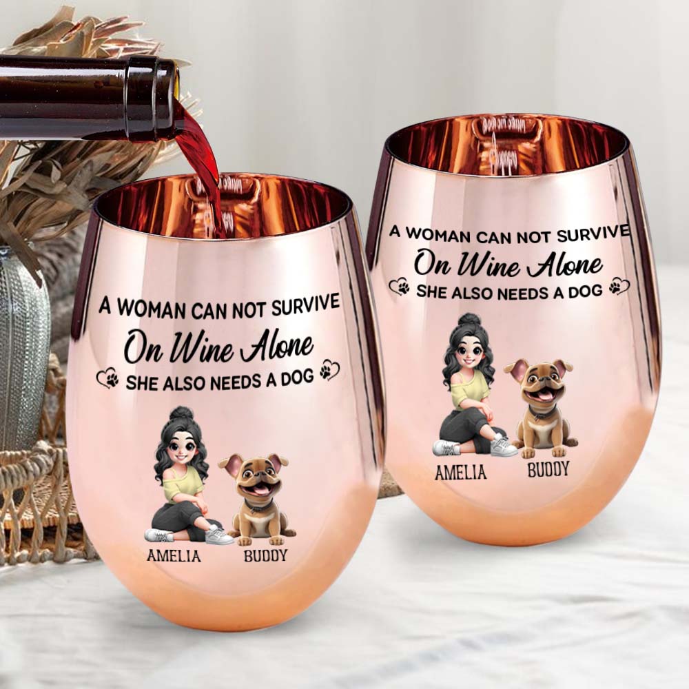 A Woman Can Not Survive On Wine Alone - Personalized Wine Metallic Wine Glass