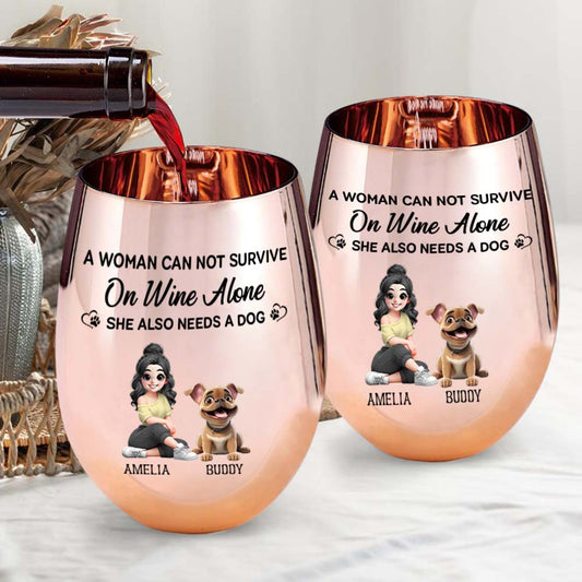 A Woman Can Not Survive On Wine Alone - Personalized Wine Metallic Wine Glass