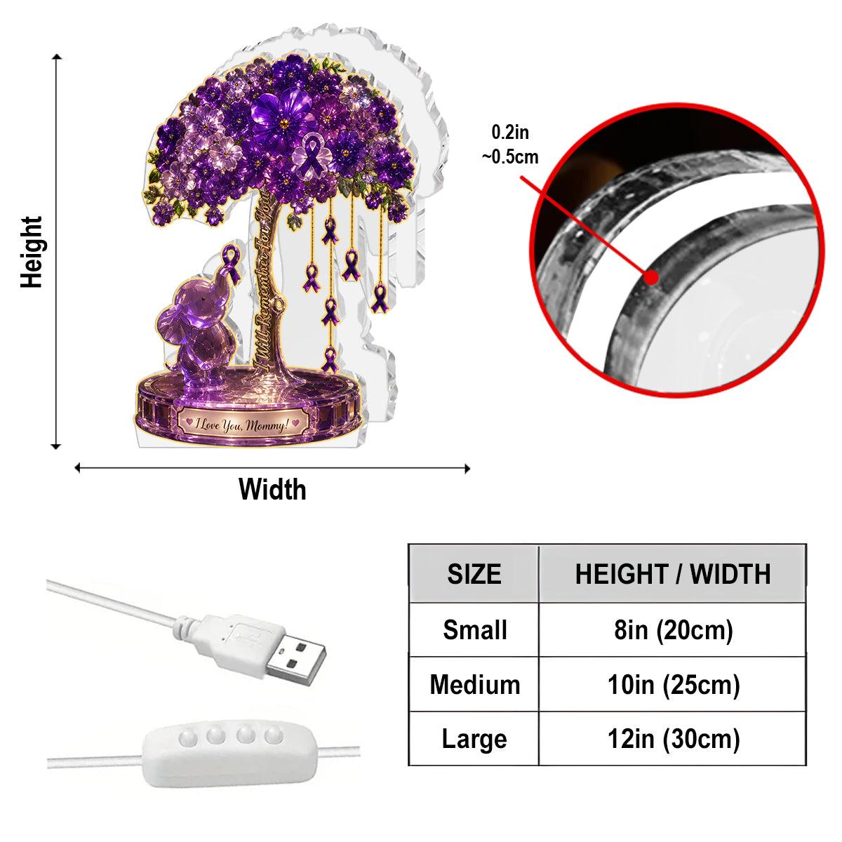 I Will Remember For You - Personalized Alzheimer Awareness Acrylic LED Night Light