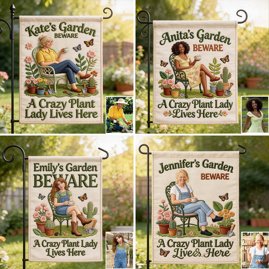 A Crazy Plant Lady Lives Here - Personalized Gardening Garden Flag