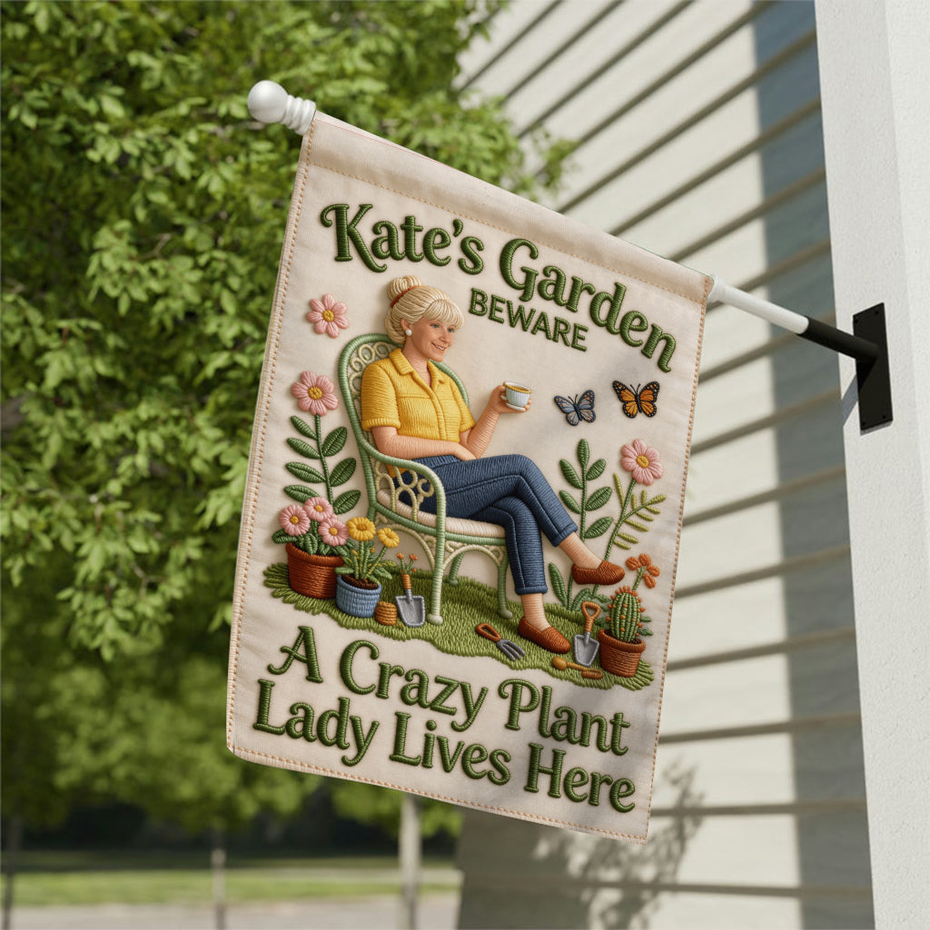 A Crazy Plant Lady Lives Here - Personalized Gardening Garden Flag