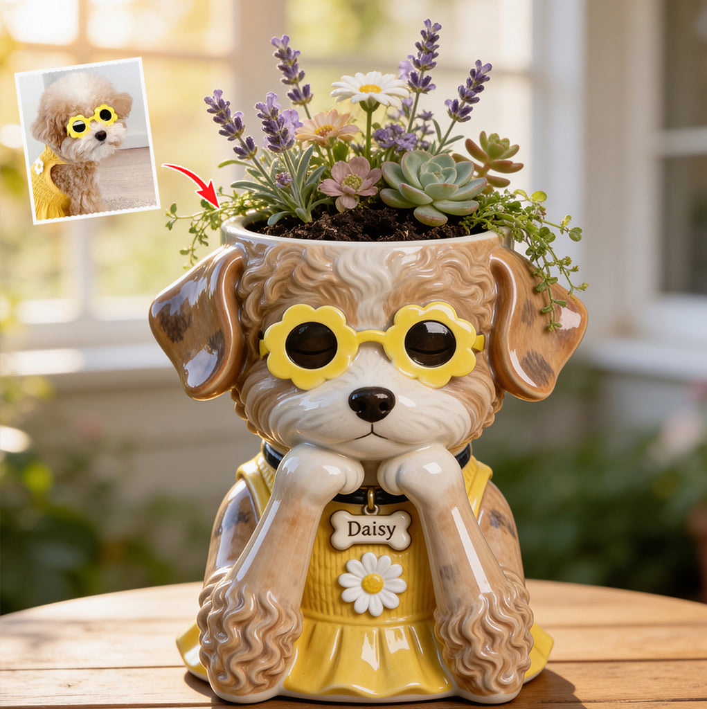 Cute Puppy Planter - Personalized Dog Acrylic Pot
