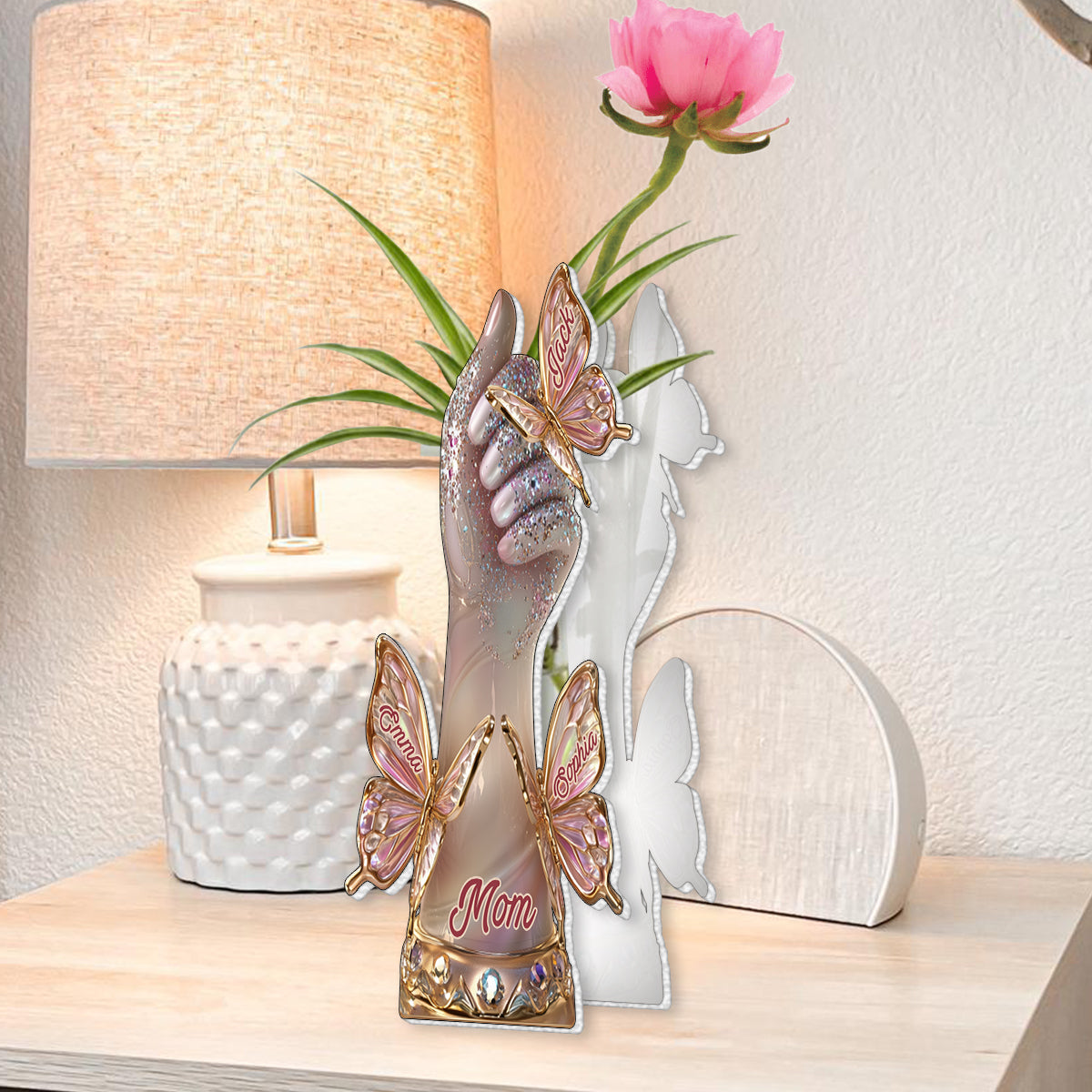 L'amour d'une mère et de ses enfants - Vase à fleurs personnalisé en acrylique, forme personnalisée, pour maman