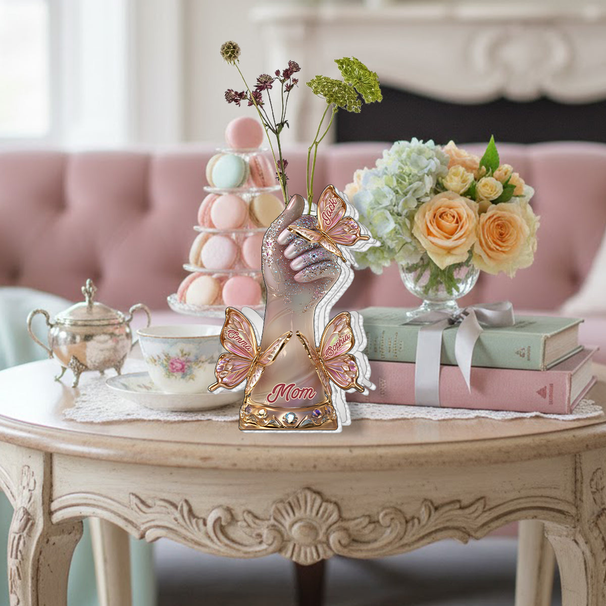 L'amour d'une mère et de ses enfants - Vase à fleurs personnalisé en acrylique, forme personnalisée, pour maman