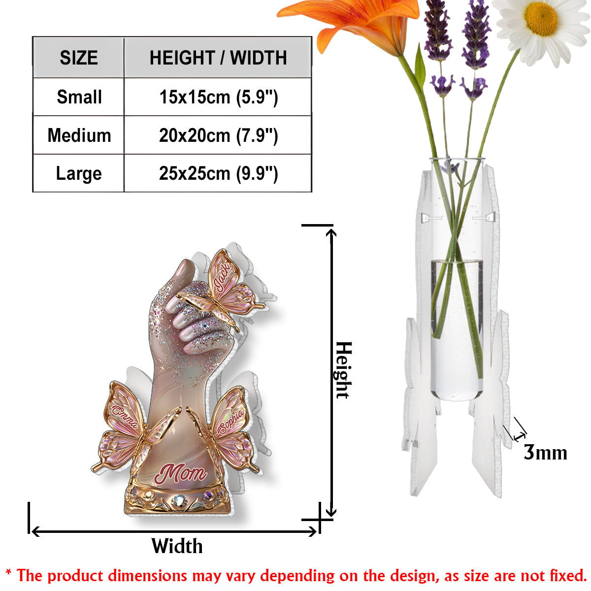 L'amour d'une mère et de ses enfants - Vase à fleurs personnalisé en acrylique, forme personnalisée, pour maman