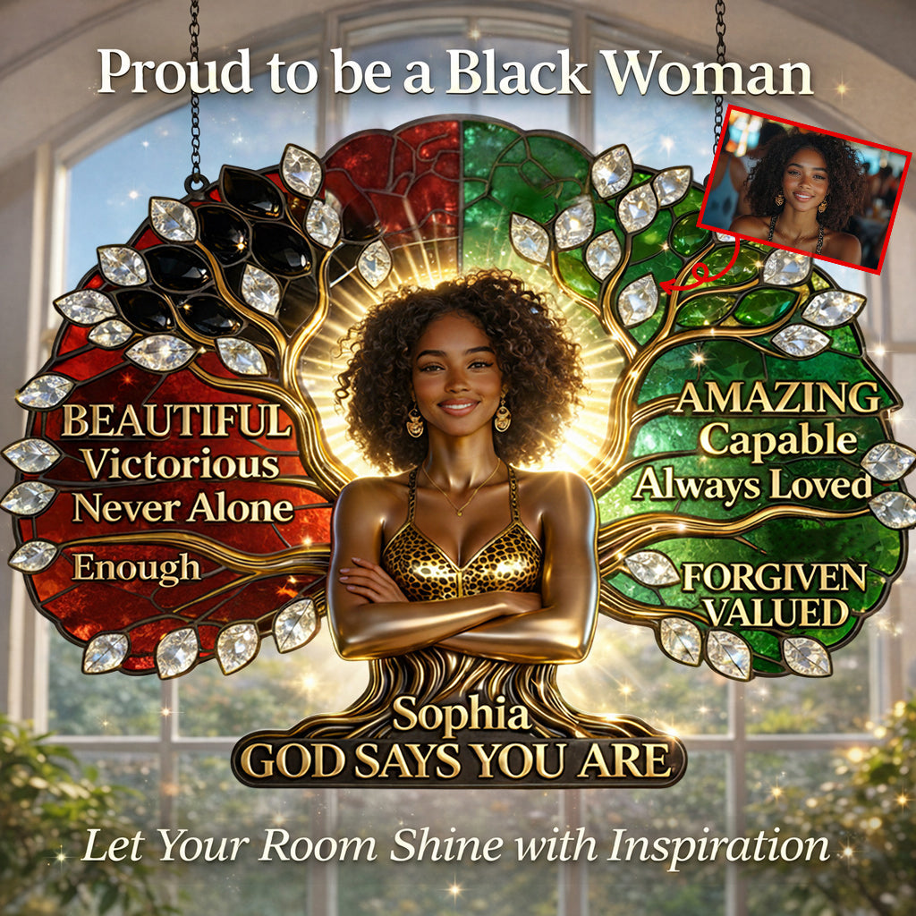 Fierté de femme noire, Dieu dit que tu l'es - Ornement attrape-soleil personnalisé à suspendre à une fenêtre, style afro-américain