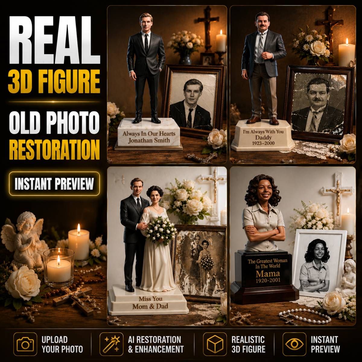 Ravivez les souvenirs, Restauration de photos anciennes - Figurine 3D personnalisée