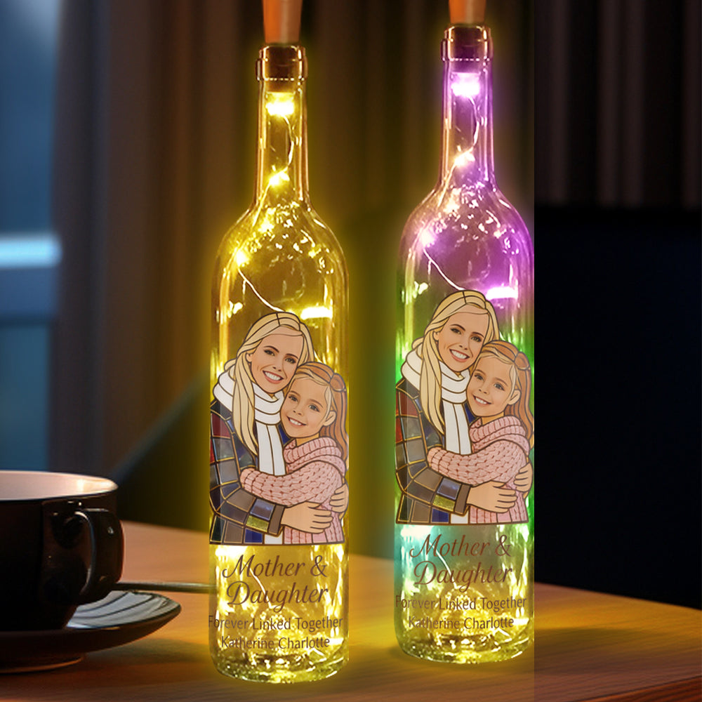 Mère et fille unies pour toujours - Lampe bouteille de vin personnalisée pour maman