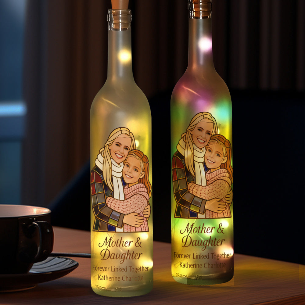 Mère et fille unies pour toujours - Lampe bouteille de vin personnalisée pour maman