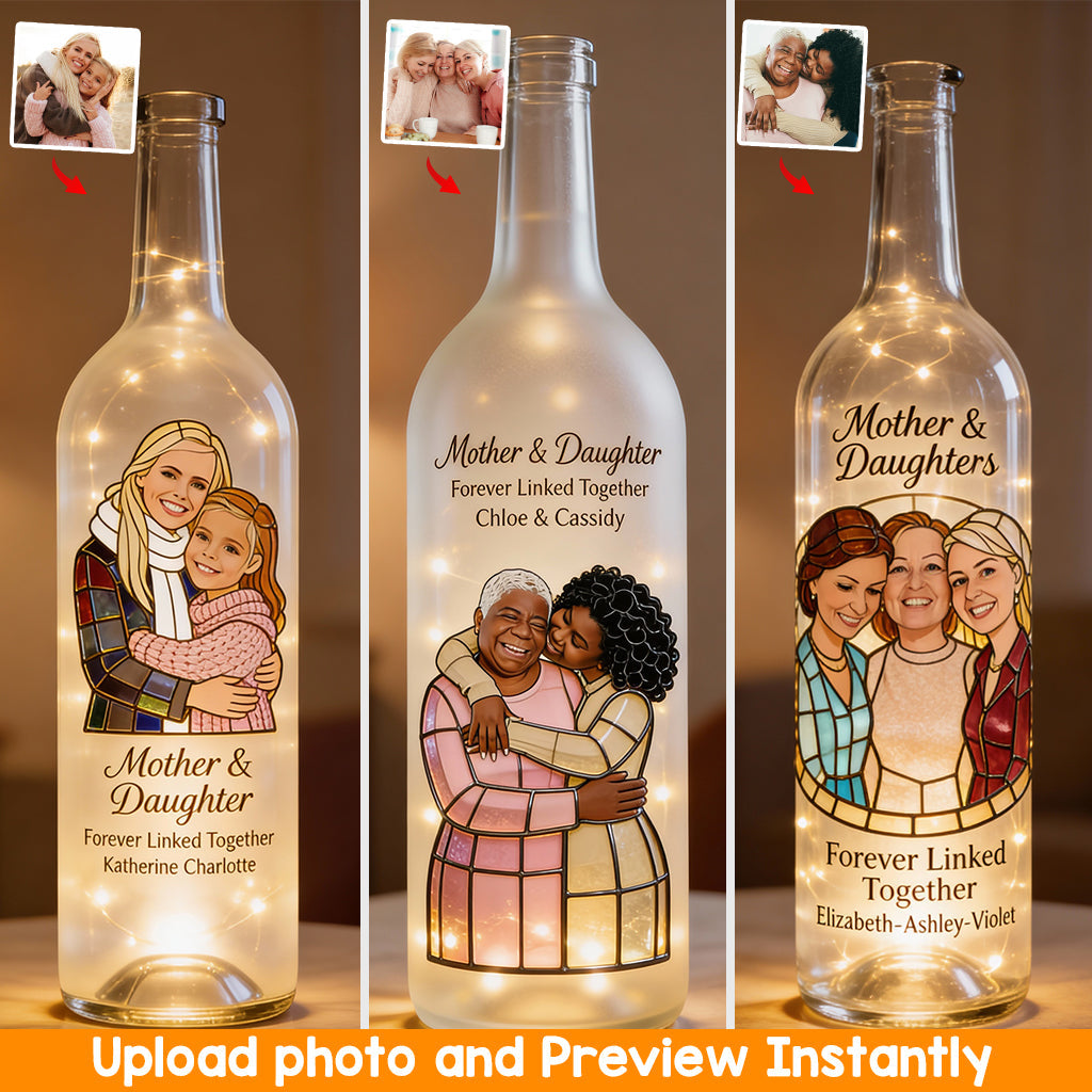 Mère et fille unies pour toujours - Lampe bouteille de vin personnalisée pour maman