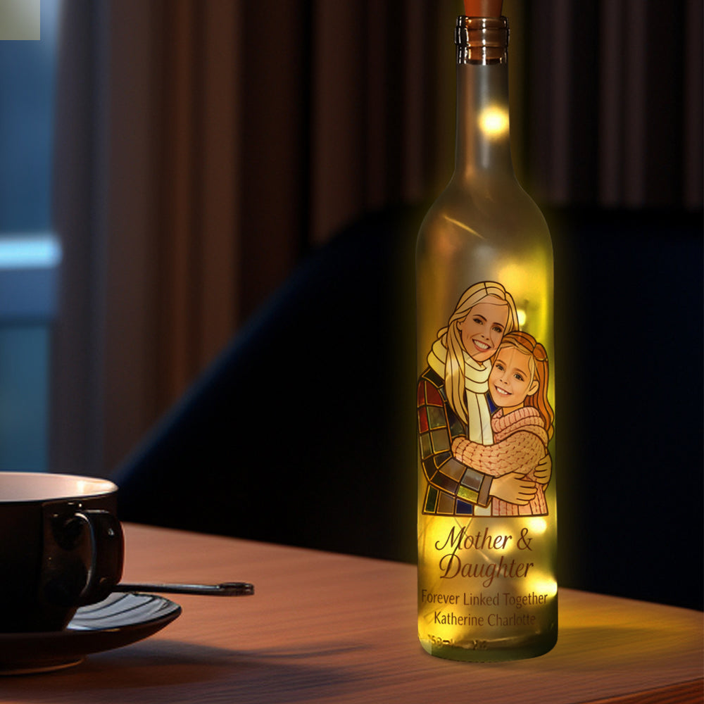 Mère et fille unies pour toujours - Lampe bouteille de vin personnalisée pour maman