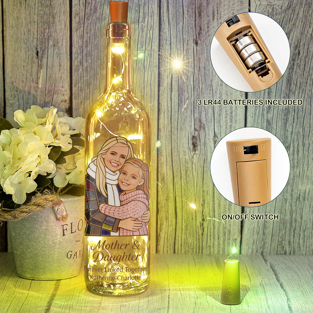 Mère et fille unies pour toujours - Lampe bouteille de vin personnalisée pour maman