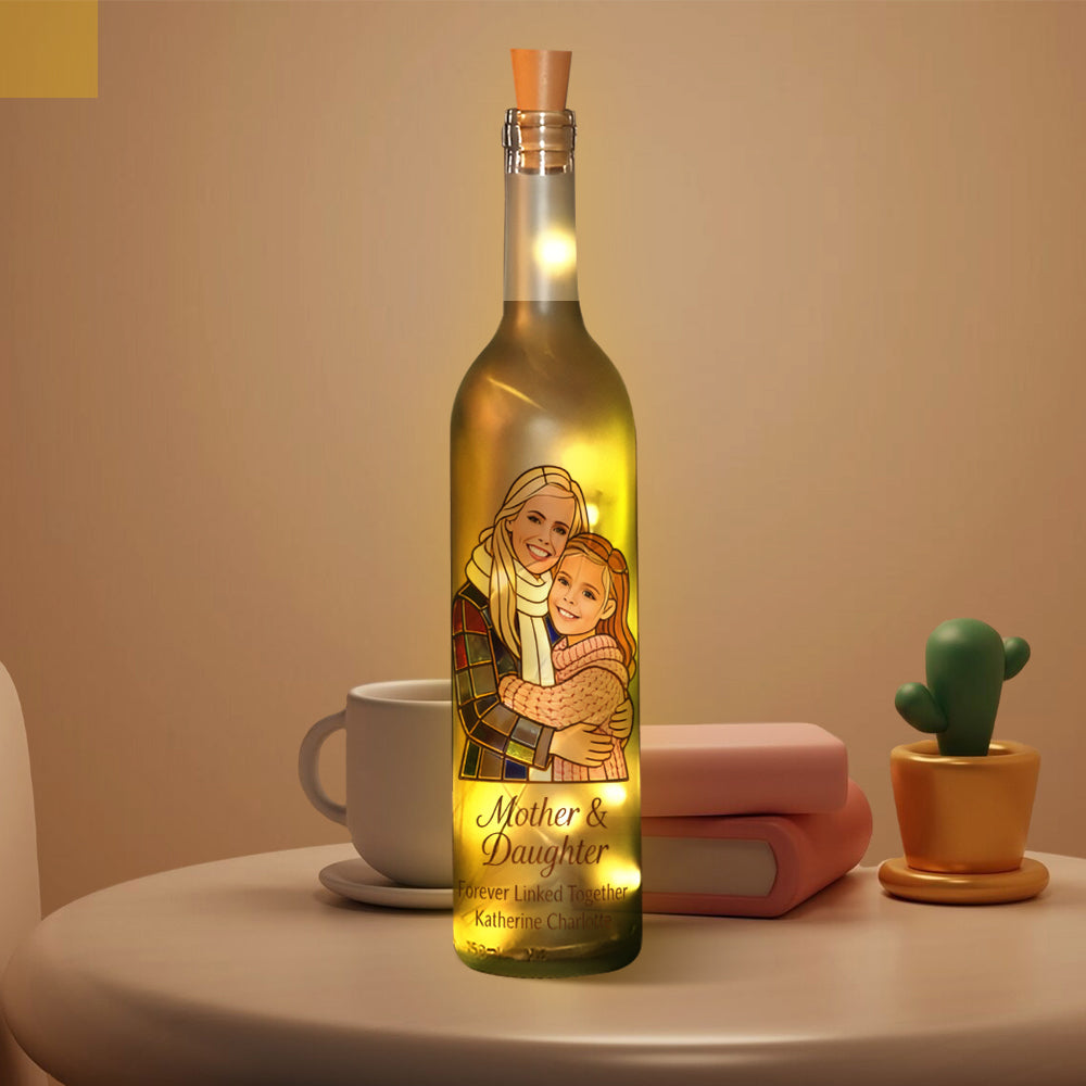 Mère et fille unies pour toujours - Lampe bouteille de vin personnalisée pour maman