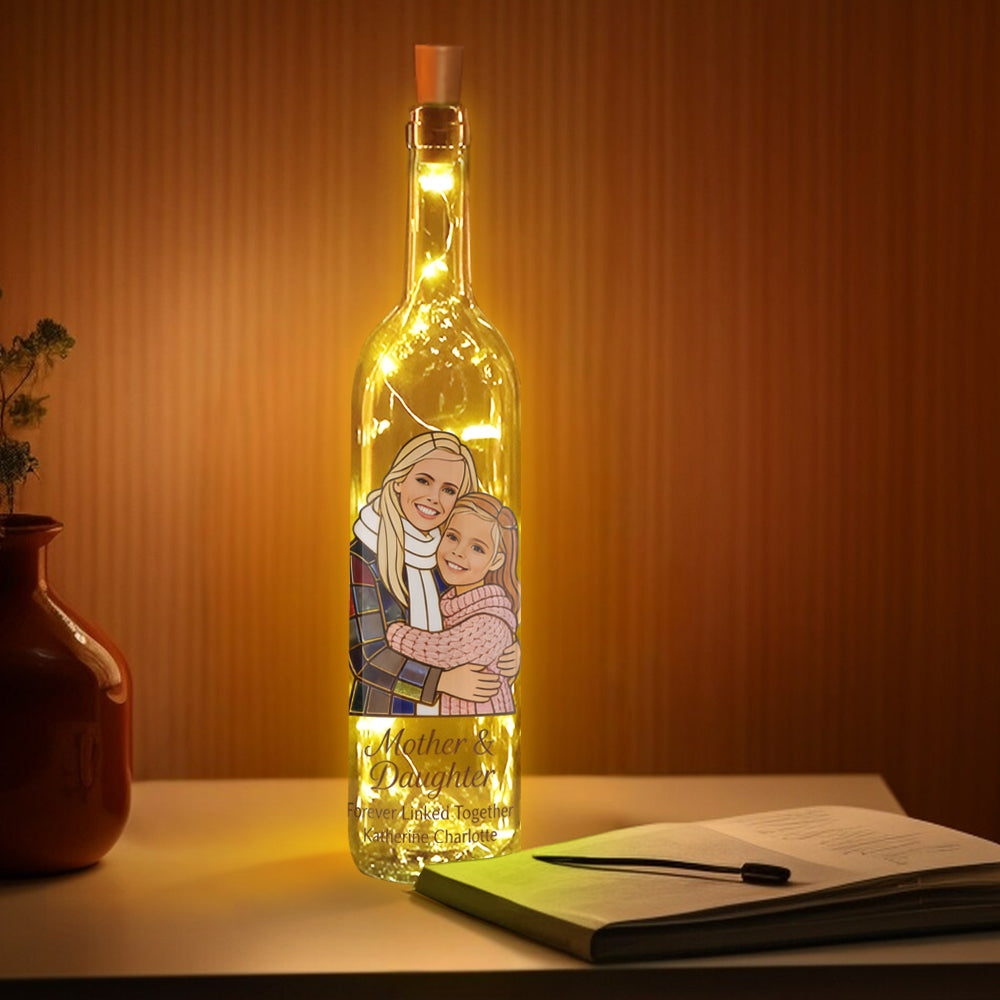 Mère et fille unies pour toujours - Lampe bouteille de vin personnalisée pour maman
