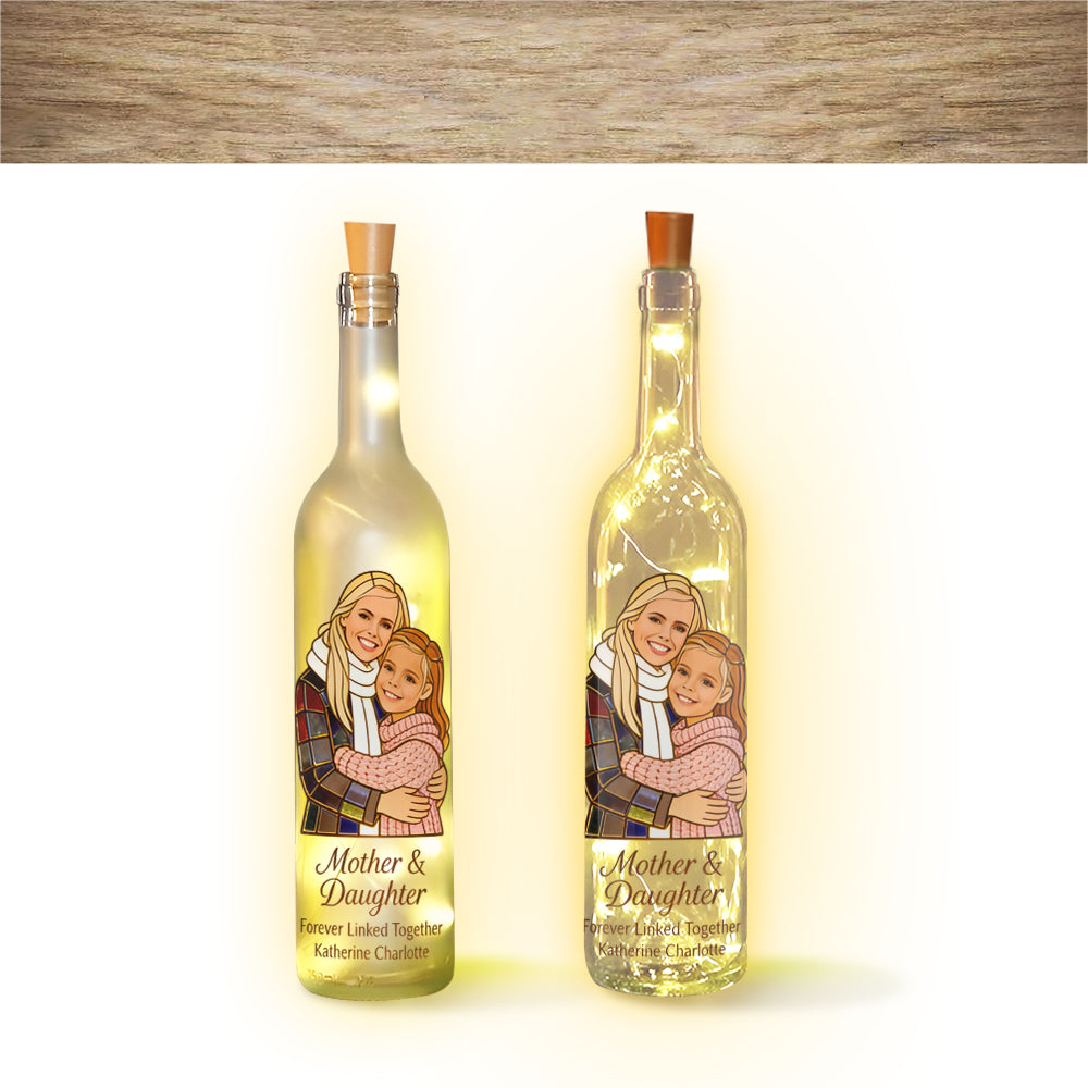 Mère et fille unies pour toujours - Lampe bouteille de vin personnalisée pour maman