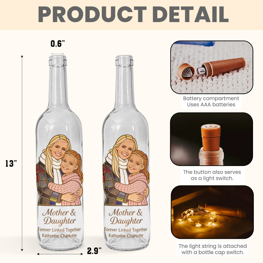 Mère et fille unies pour toujours - Lampe bouteille de vin personnalisée pour maman