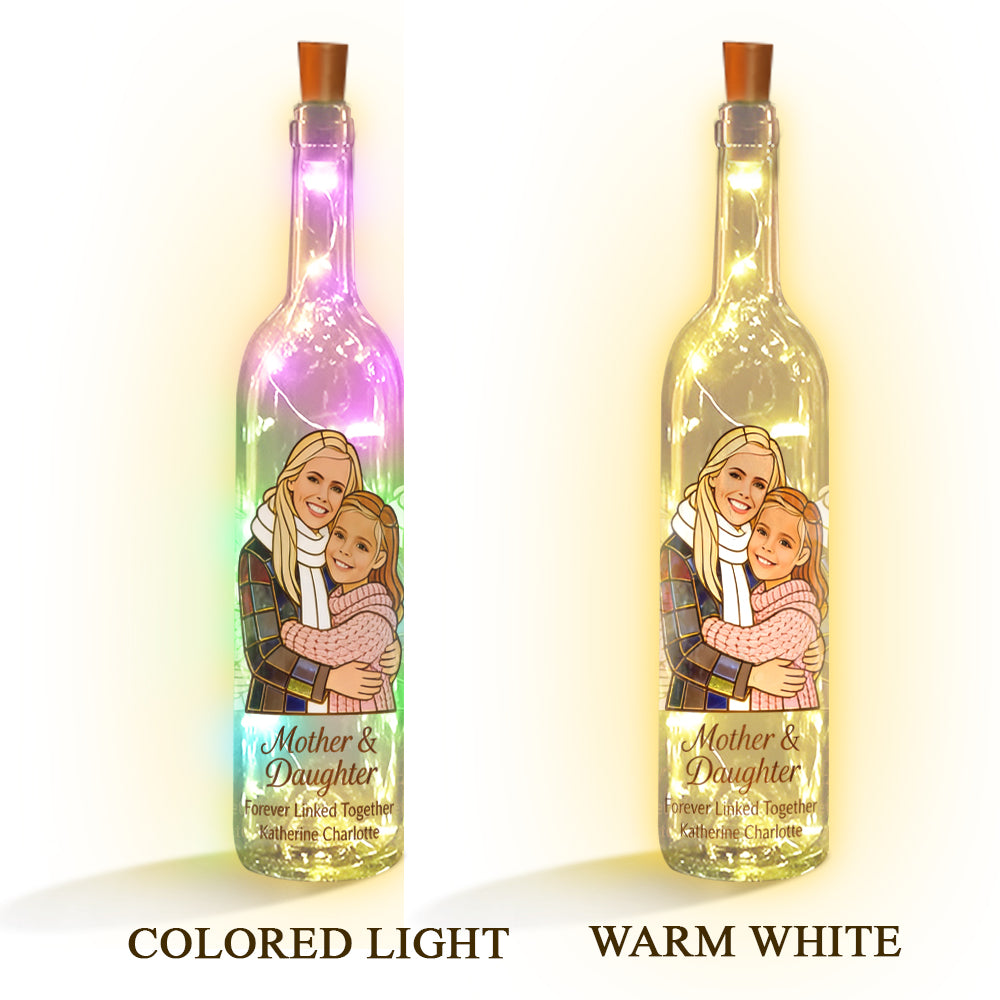 Mère et fille unies pour toujours - Lampe bouteille de vin personnalisée pour maman