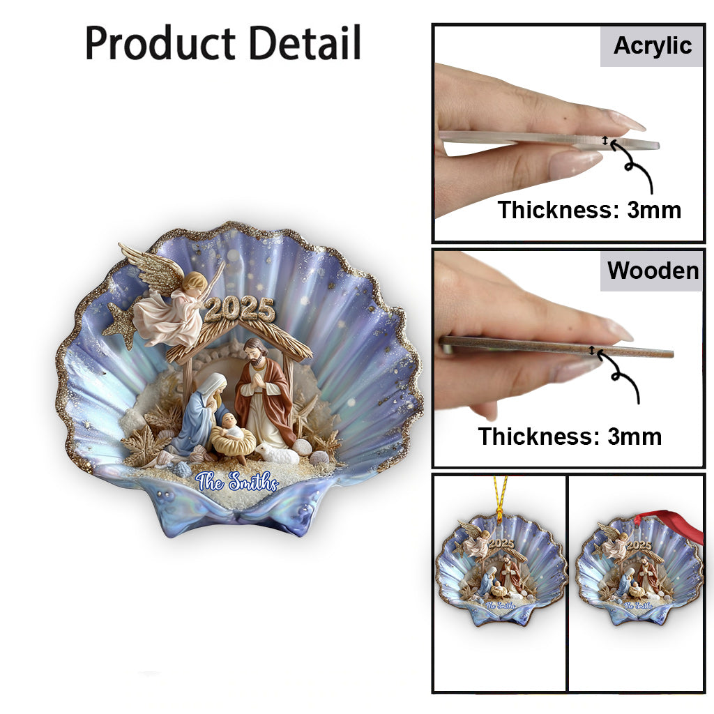Nativité dans un coquillage - Ornement chrétien personnalisé