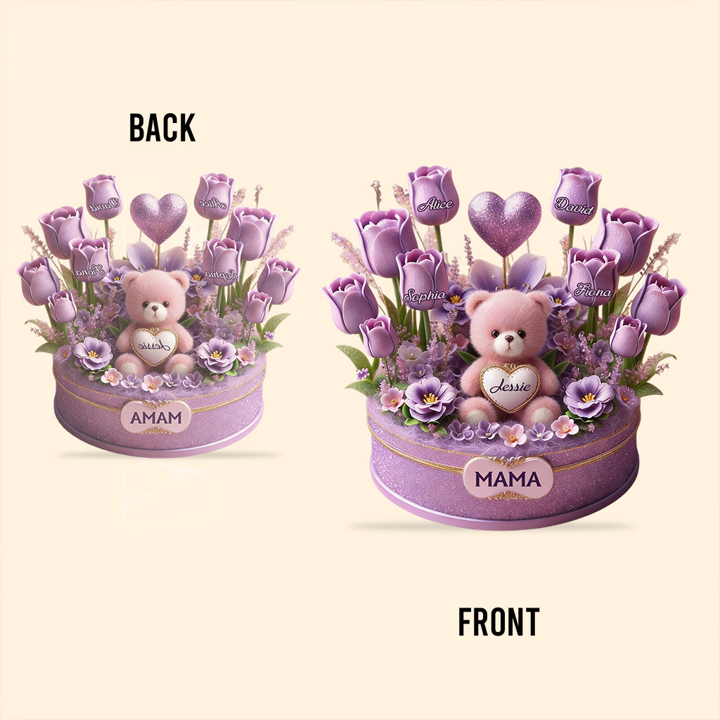 Mom Grandma Bear And Flowers - Personalized Mother Custom Shaped Acrylic Plaque