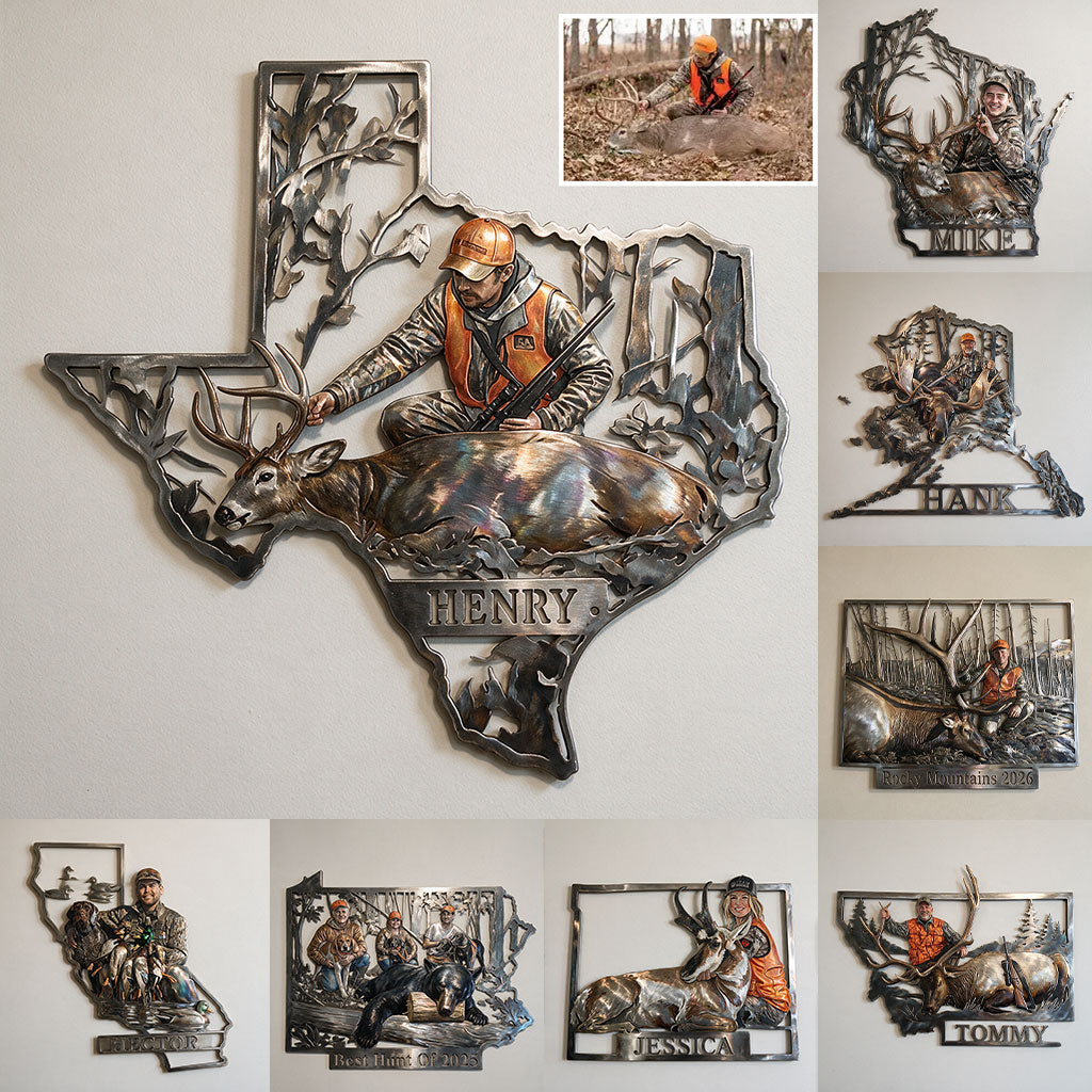 US State Hunting Metal Sign - Personalized Hunting 3D Printed Cut Metal Sign
