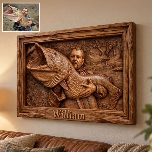 Pêche Amour - Panneau en Bois Personnalisé en Forme de Poisson