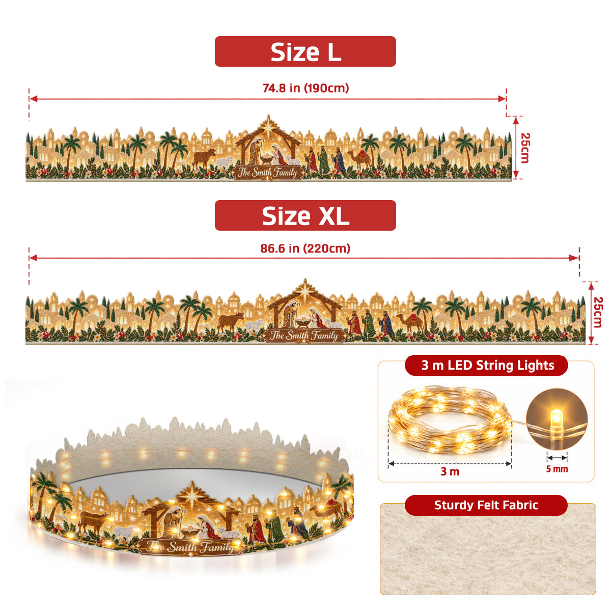 Nativity Sence - Personalized Christian LED Light Tree Collar