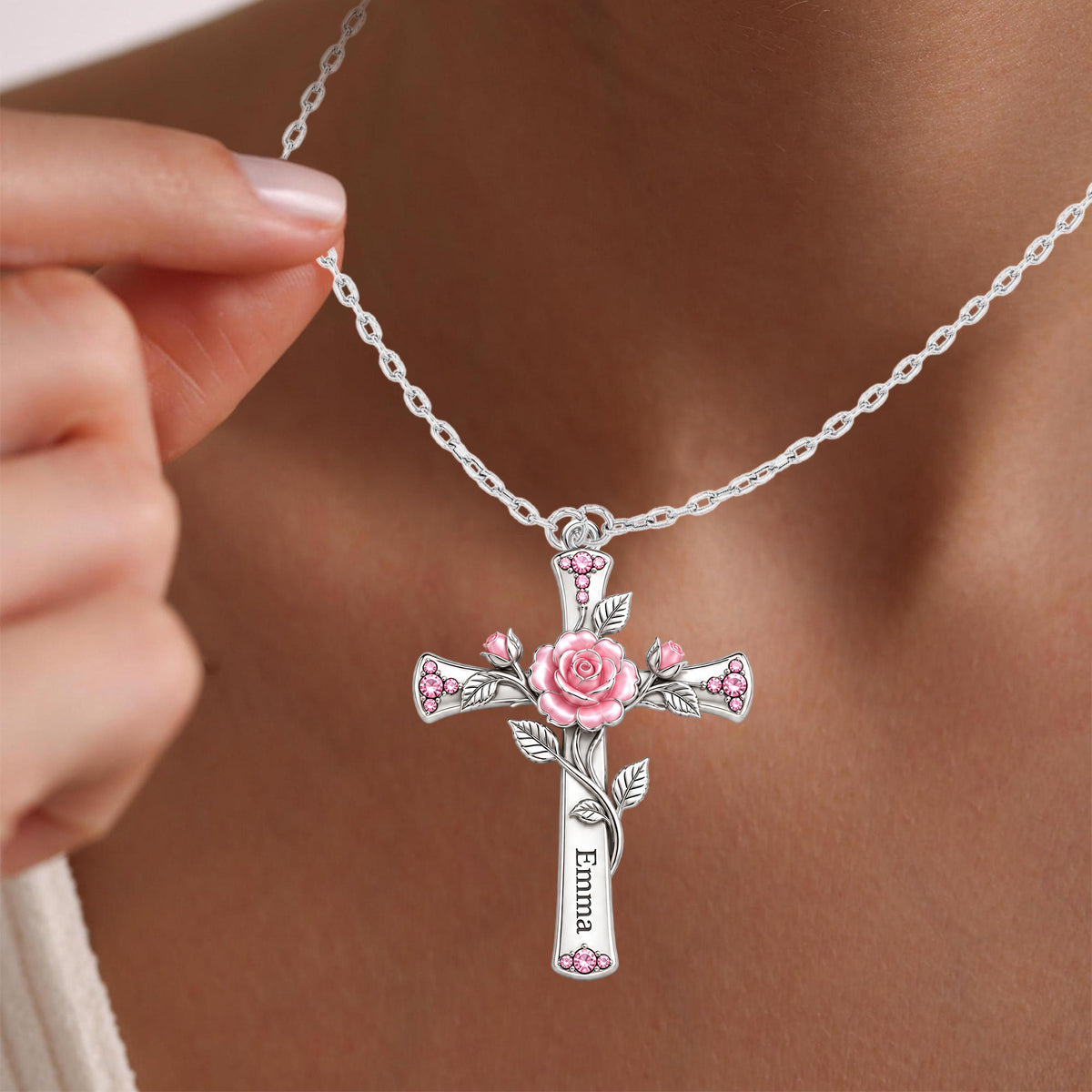 Believe Birth Flower Cross Gift For Mom, Grandma & Friends - Personalized Self Love Shaped Metal Pendant Necklace