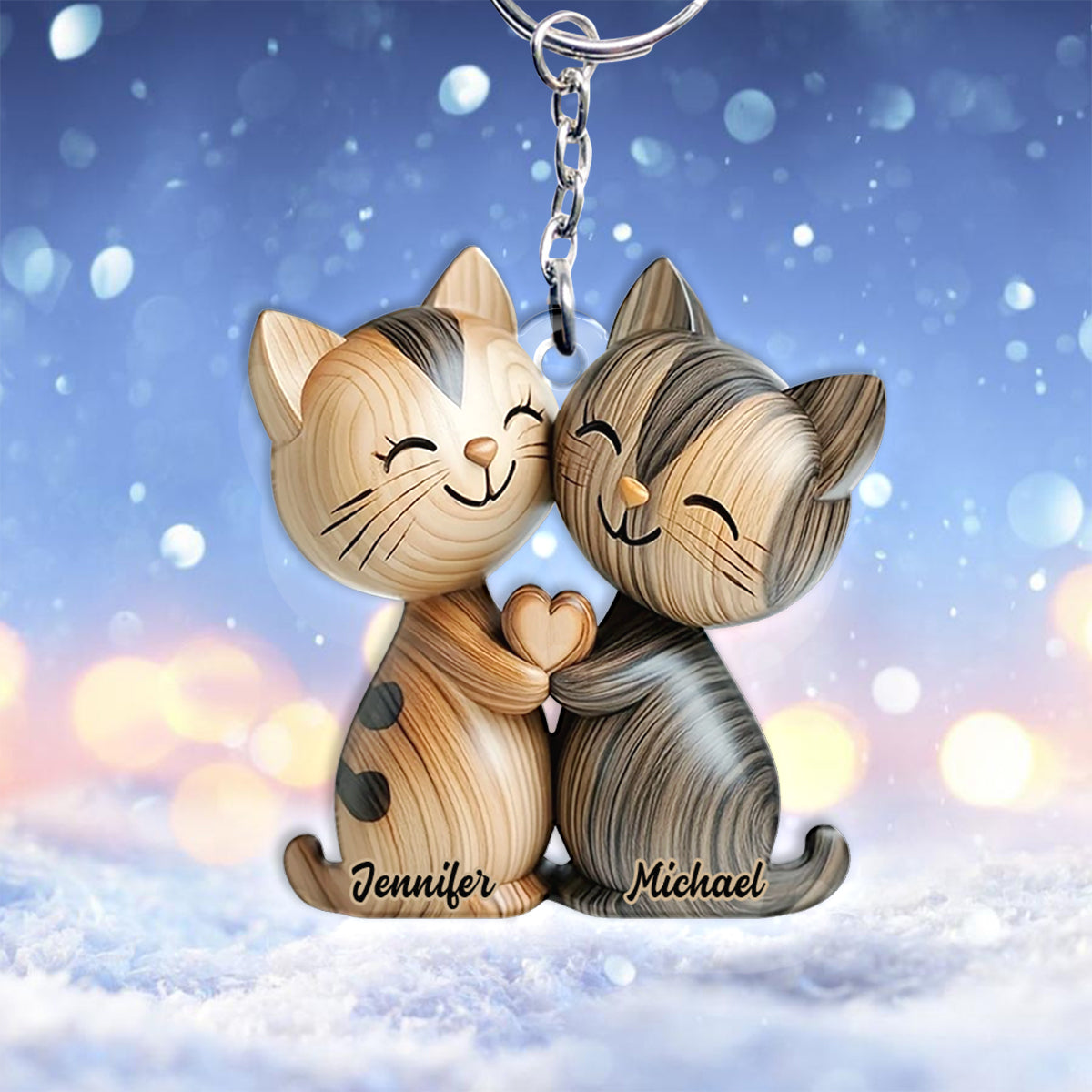 Cute Cat Couple - Personalized Cat Keychain
