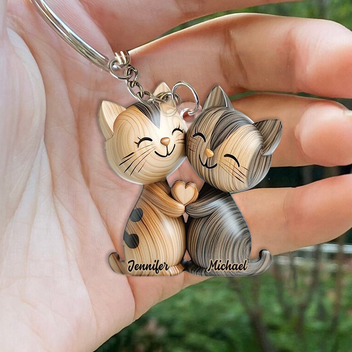 Cute Cat Couple - Personalized Cat Keychain