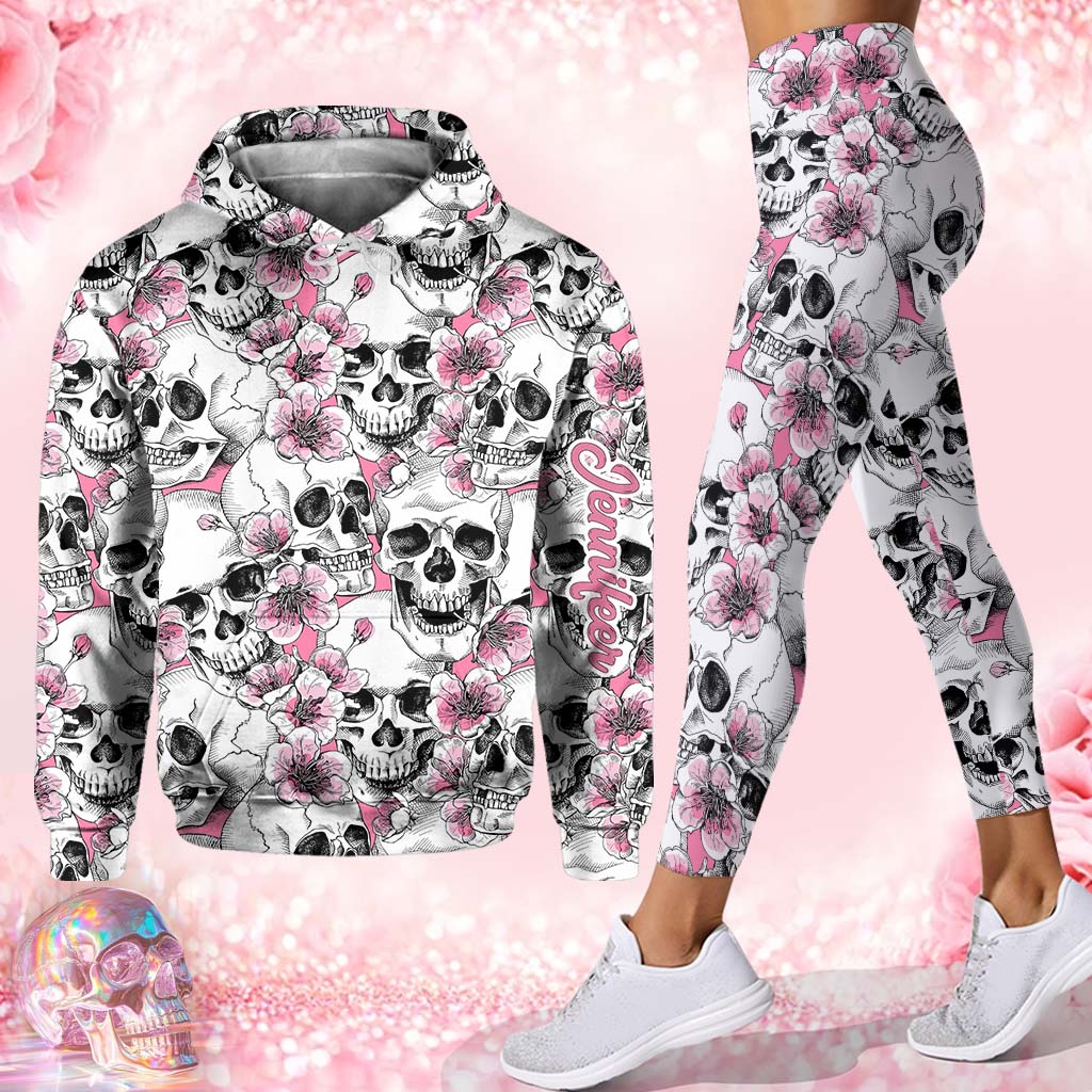 Motifs floraux et têtes de mort - Sweat à capuche et legging personnalisés avec tête de mort