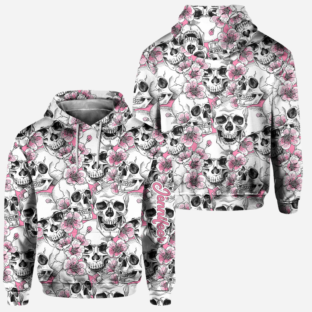 Motifs floraux et têtes de mort - Sweat à capuche et legging personnalisés avec tête de mort