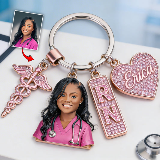 Photo Personnalisée - Porte-Clés Premium Infirmière Avec Charms