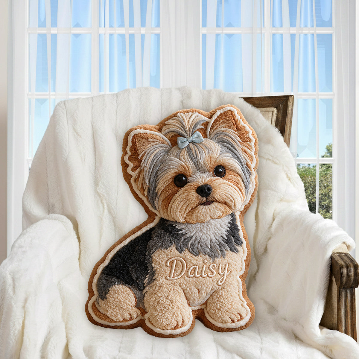 Coussin en Fausse Fourrure Personnalisé - Bonhomme en Pain d'Épice