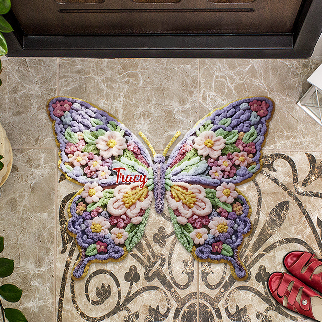 Paillasson/tapis de porte personnalisé en forme de papillon fleuri