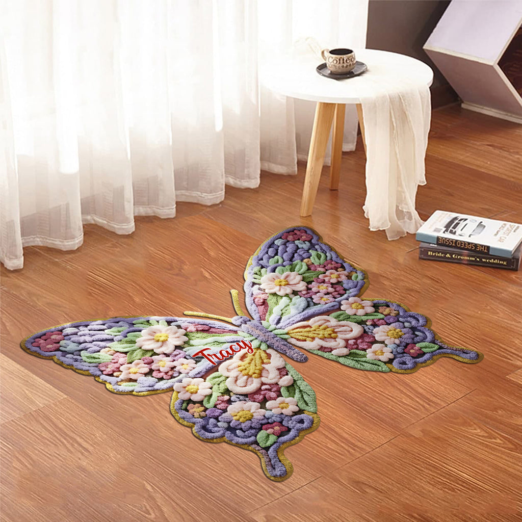 Paillasson/tapis de porte personnalisé en forme de papillon fleuri