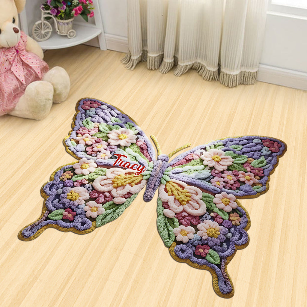 Paillasson/tapis de porte personnalisé en forme de papillon fleuri