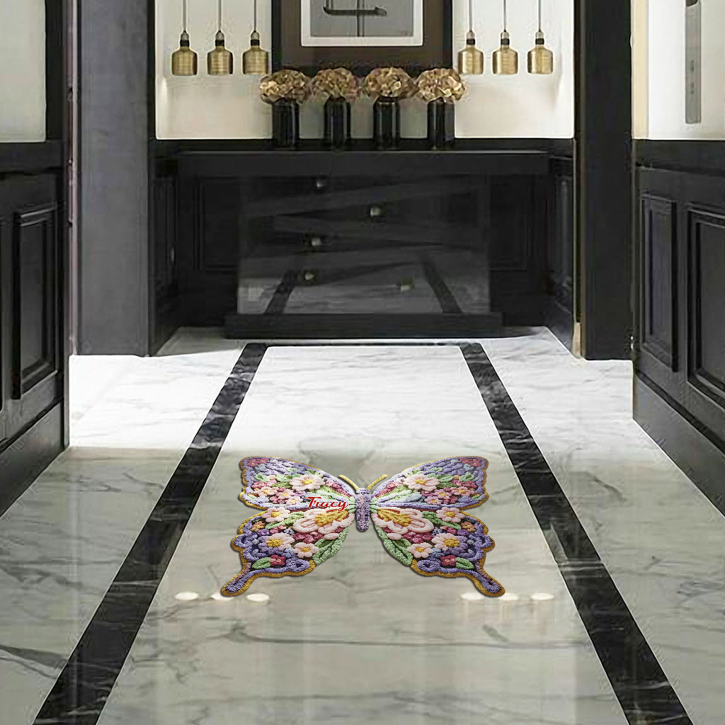Paillasson/tapis de porte personnalisé en forme de papillon fleuri