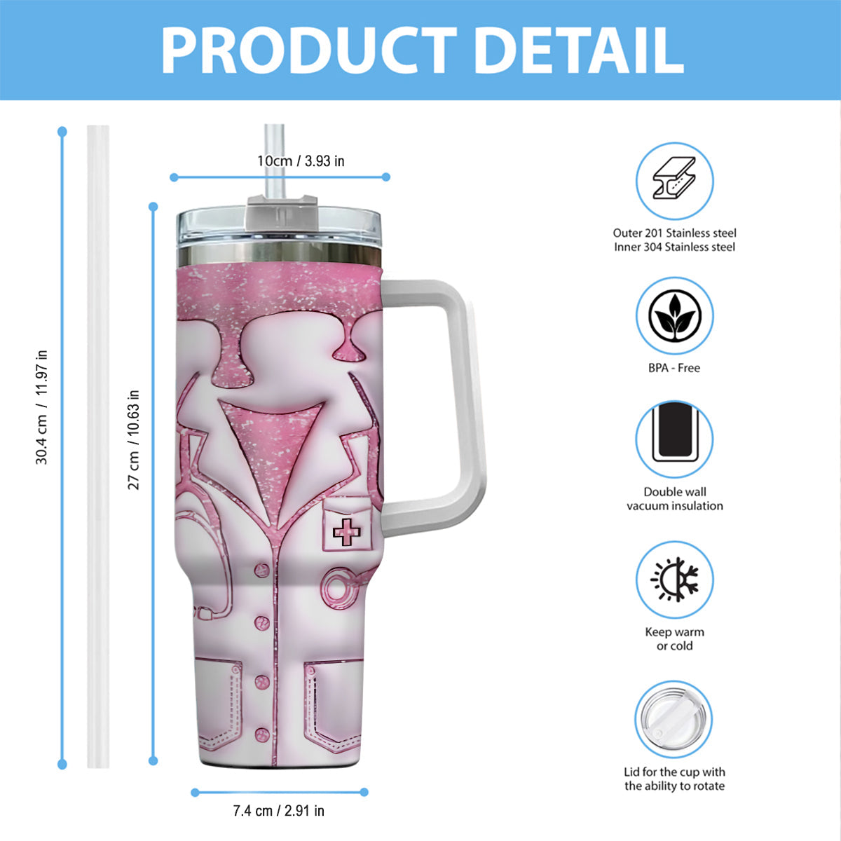 Vie d'infirmière - Gobelet isotherme personnalisé avec poignée